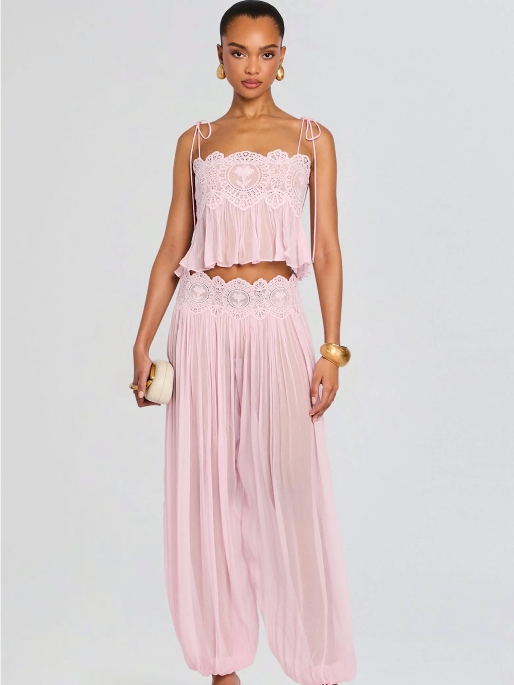 Pink Lace-Trim 2 piece Set